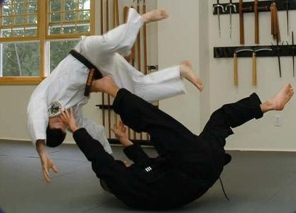 Jujitsu trainees sparring